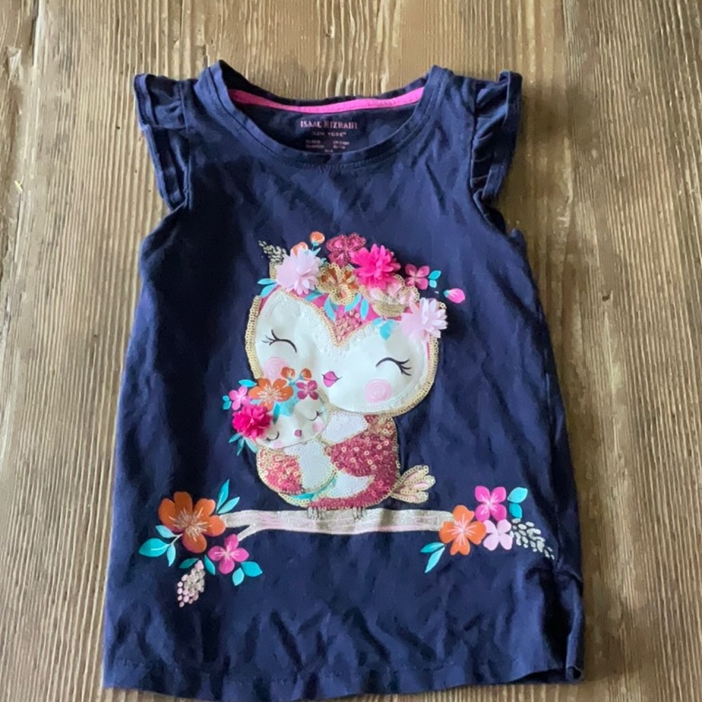 Isaac Mizrahi Navy Tank Top with Floral Owl Applique 5/6